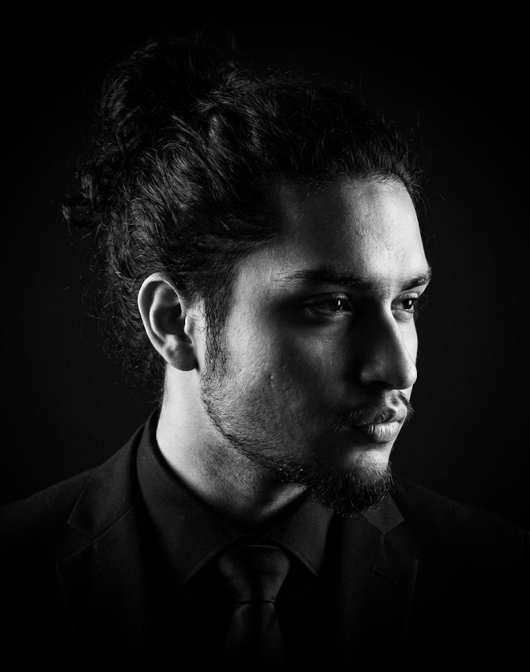 Moinul Khan - black and white studio portrait